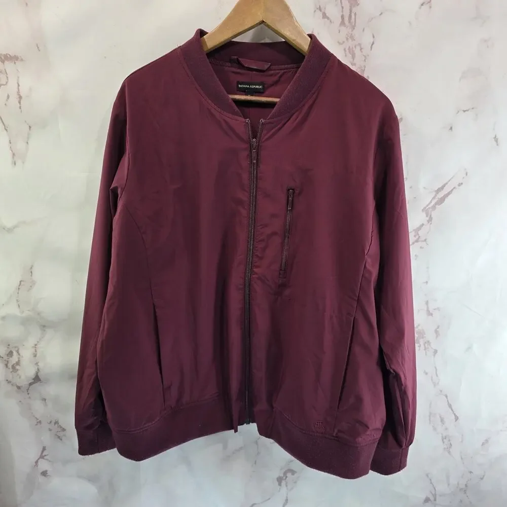 Banana Republic Jacket Mens XL Red Bomber Full Zip Shop Mechanic Cranberry